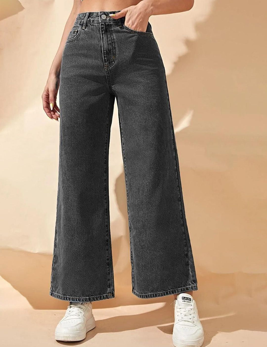 Kotty Women Wide Leg High-Rise Clean Look Stretchable Jeans