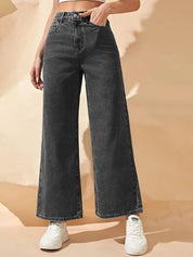 Kotty Women Wide Leg High-Rise Clean Look Stretchable Jeans