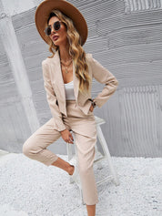 Kotty Beige Notched Lapel Collar Long Sleeves Blazer With Trouser
