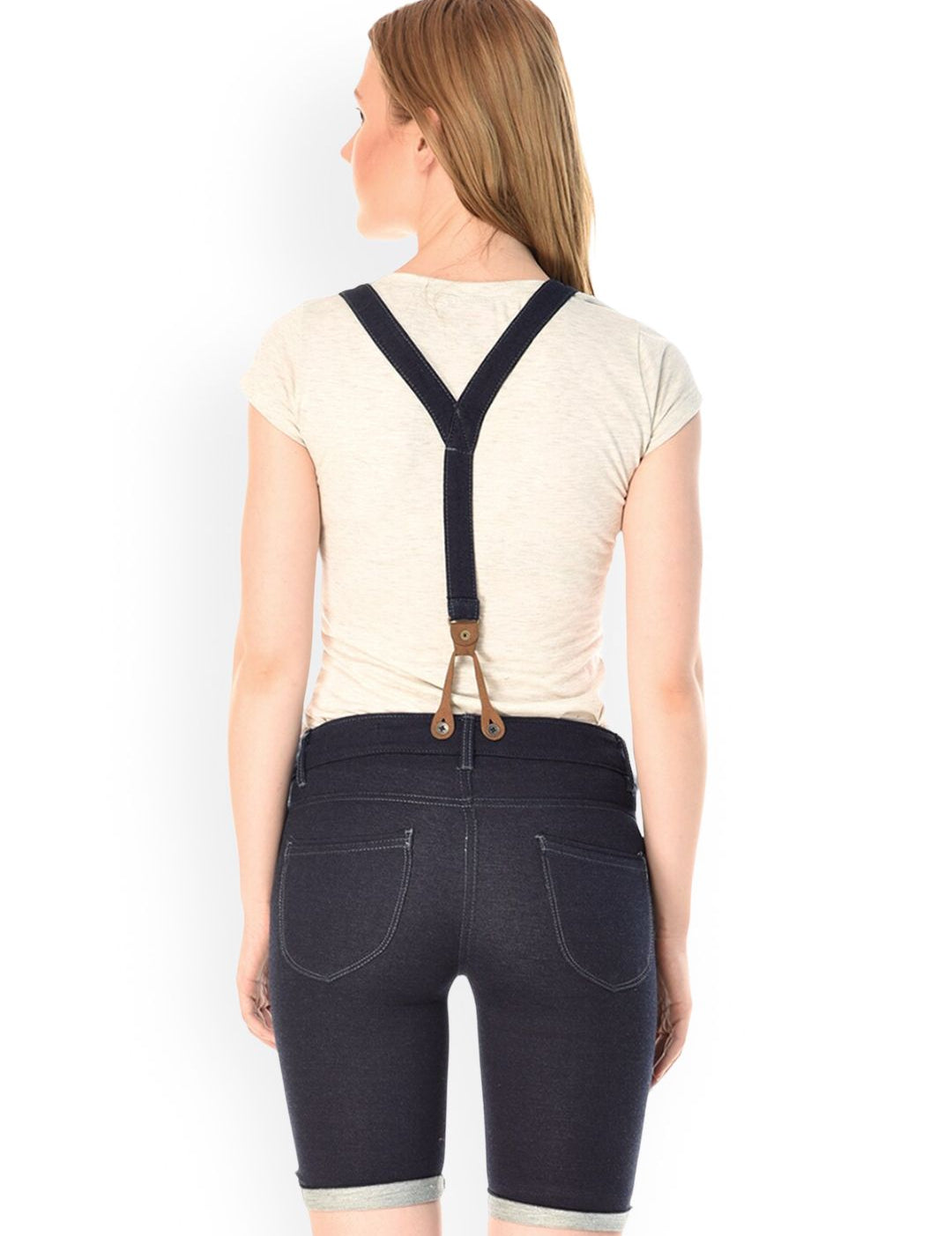 Kotty Women Embellished High-Rise Denim Shorts With Suspenders