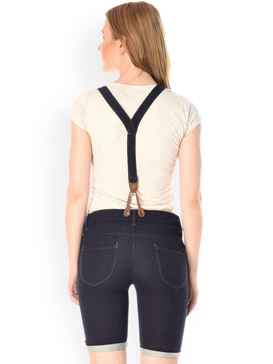 Kotty Women Embellished High-Rise Denim Shorts With Suspenders