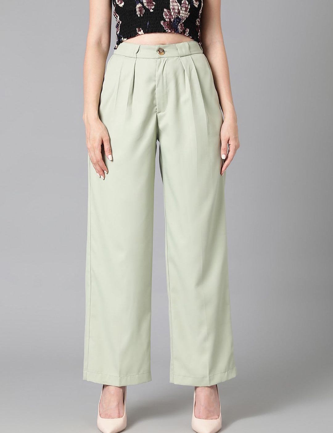 Kotty Women Relaxed Straight Leg Easy Wash Pleated Straight Fit Parallel Trousers