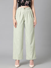 Kotty Women Relaxed Straight Leg Easy Wash Pleated Straight Fit Parallel Trousers