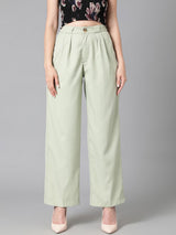 Kotty Women Relaxed Straight Leg Easy Wash Pleated Straight Fit Parallel Trousers
