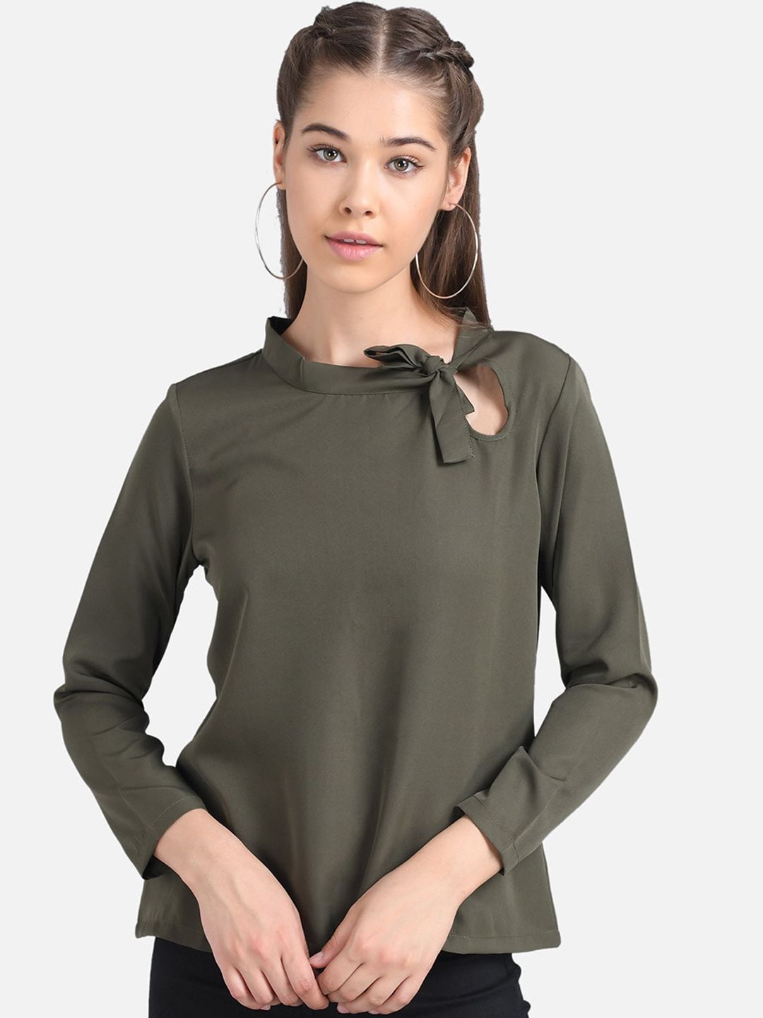 Kotty Women Green Solid Pure Cotton Top