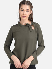 Kotty Women Green Solid Pure Cotton Top