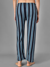 Kotty Women Blue & Black Striped Night Suit