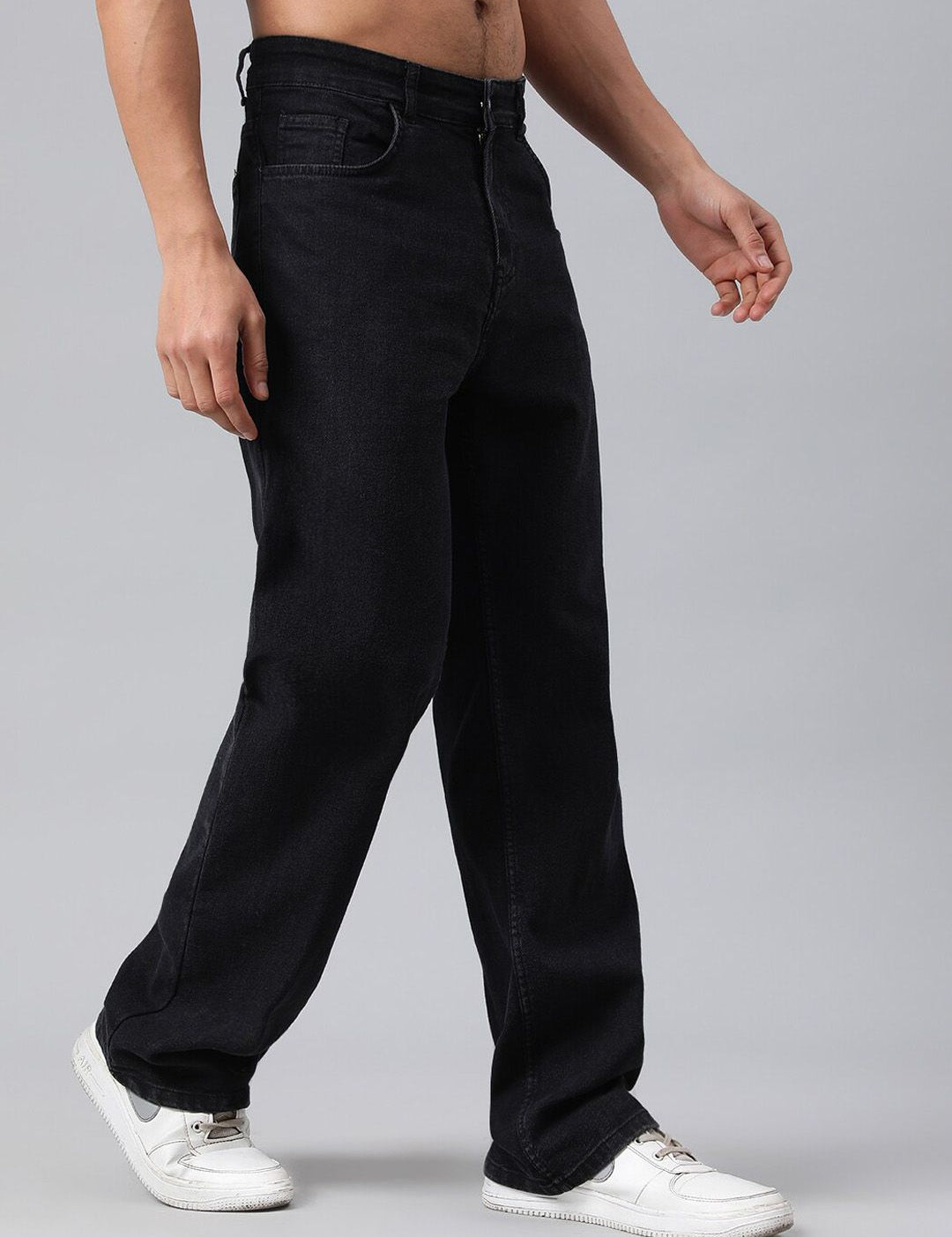 Kotty Men Black Jean Straight Fit Low-Rise Clean Look Stretchable Jeans