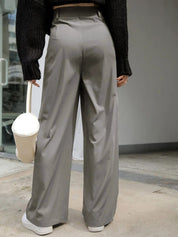 Kotty Women Grey Relaxed Straight Leg High-Rise Pleated Trousers