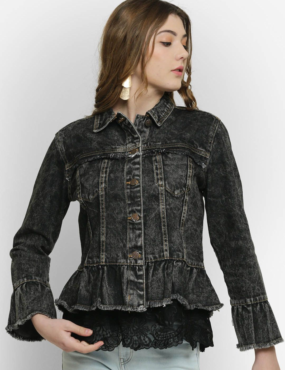 Kotty Women Black Solid Denim Jacket