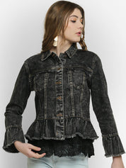 Kotty Women Black Solid Denim Jacket