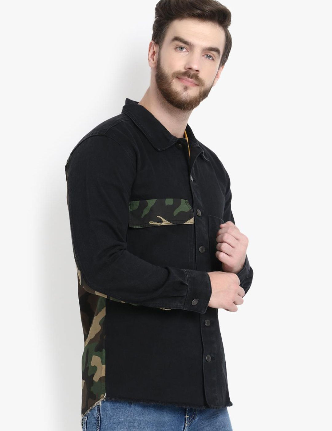 Kotty Men Black Solid Lightweight Denim Jacket