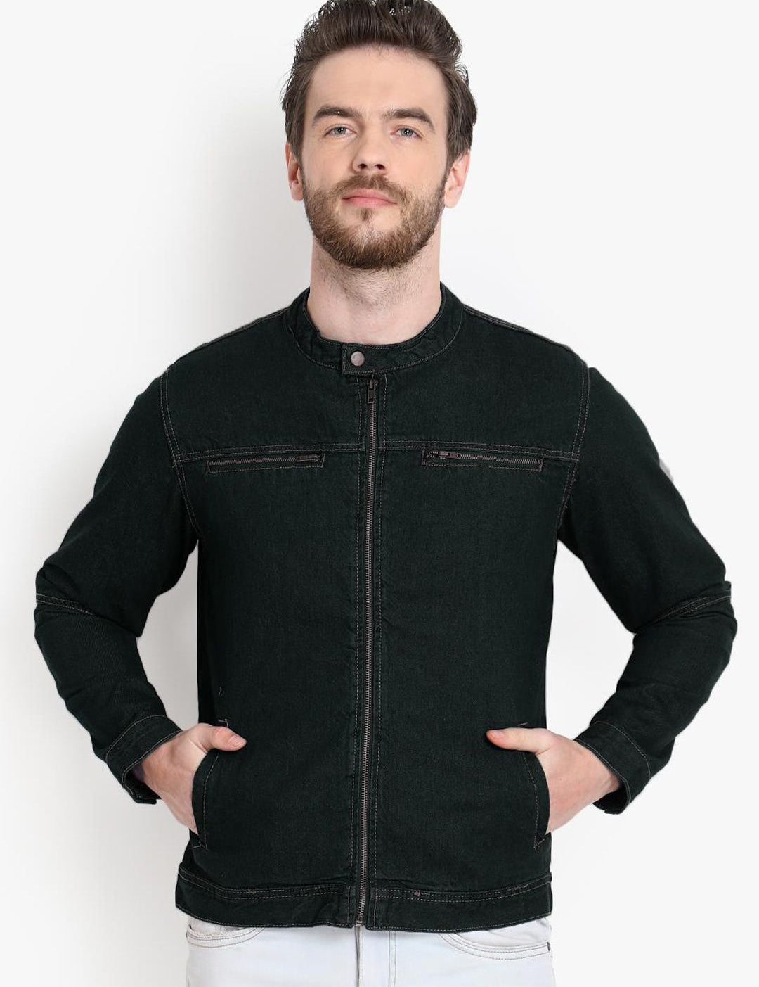 Kotty Men Black Solid Denim Jacket