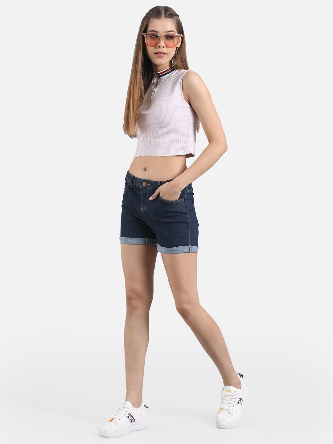 Kotty Women Blue Solid Skinny Fit Denim Shorts
