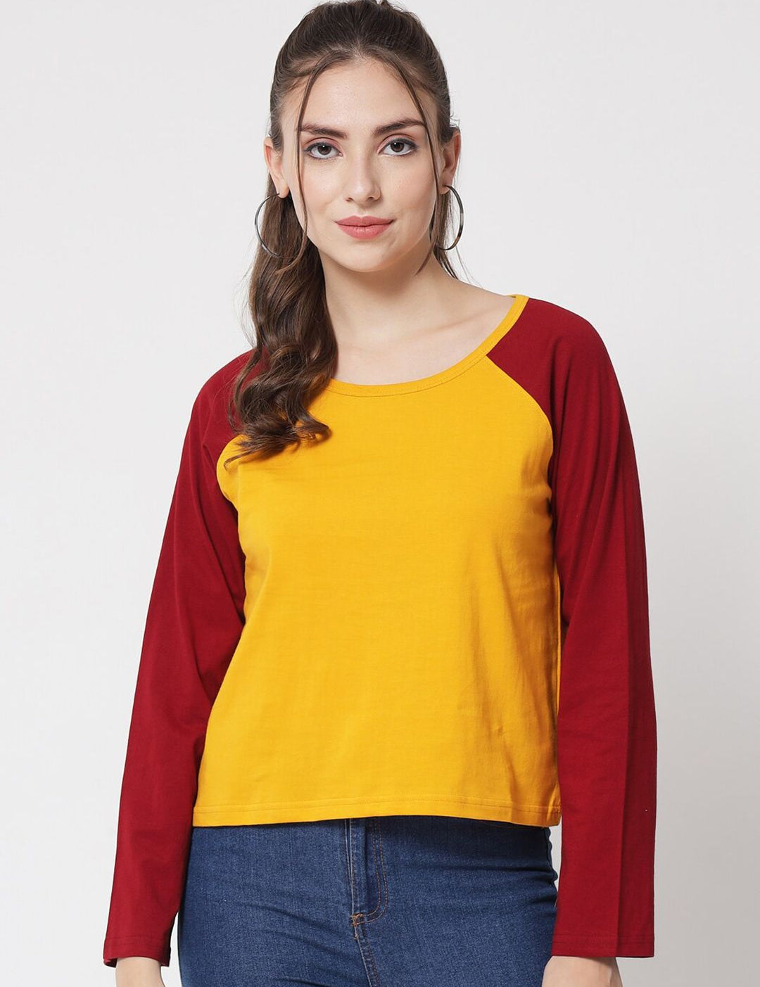 Kotty Women Yellow & Red Colourblocked T-shirt