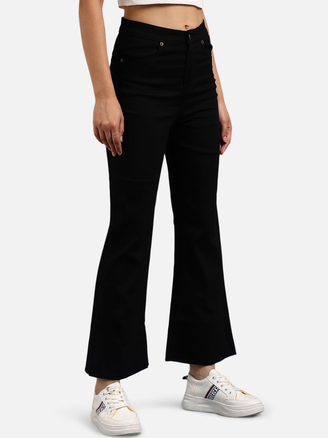 Kotty Women Black Flared High-Rise Clean Look Bootcut Jeans