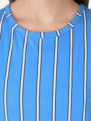 Kotty Women Blue & Orange Striped Round Neck T-shirt