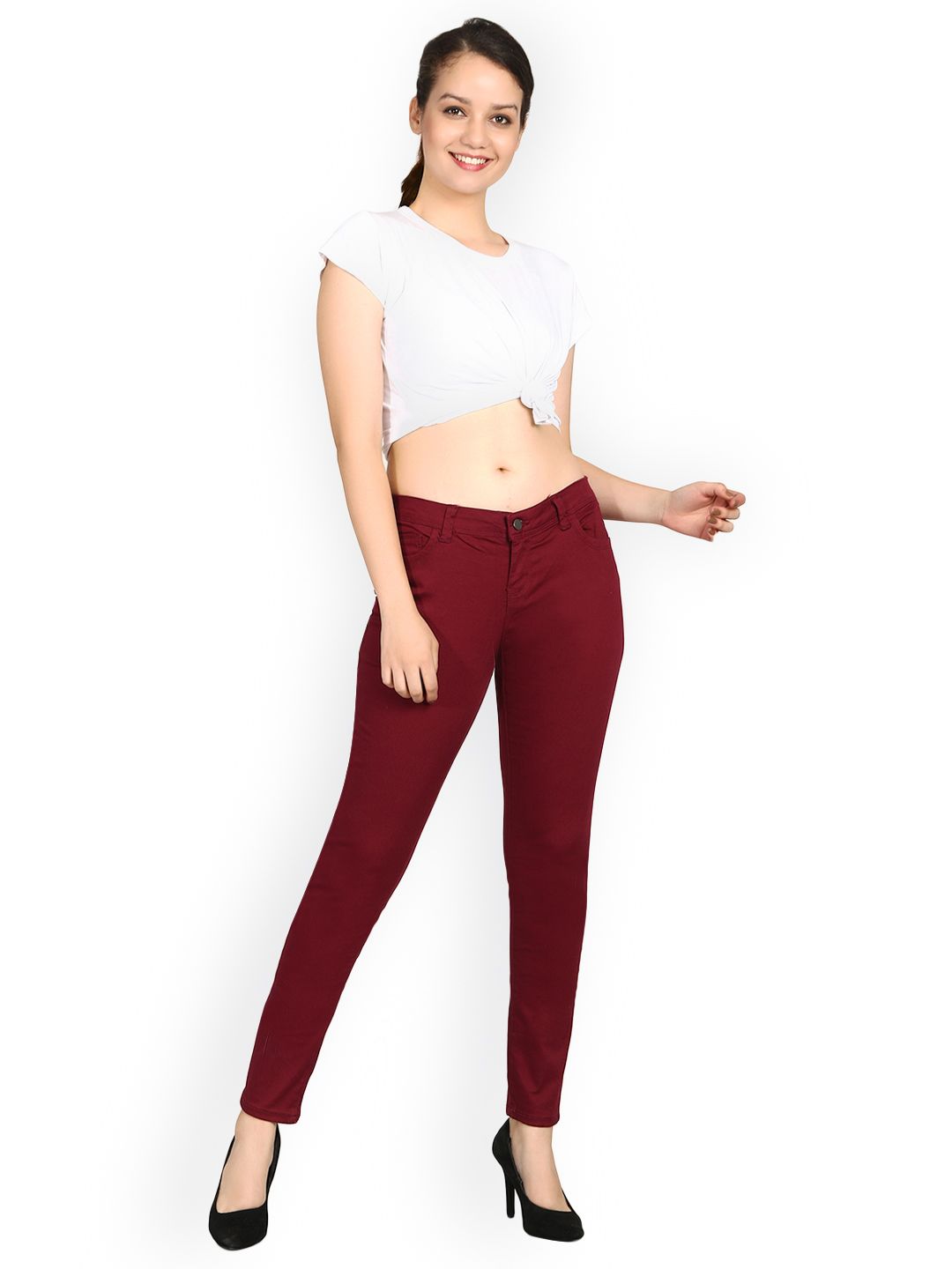 Kotty Women Maroon Skinny Fit High-Rise Clean Look Jeans
