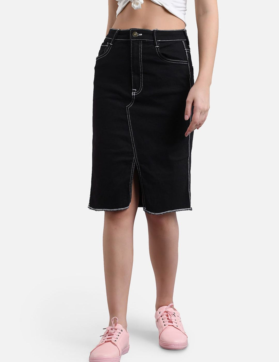 Kotty Women Black Solid Denim Skirt