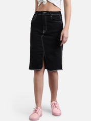 Kotty Women Black Solid Denim Skirt