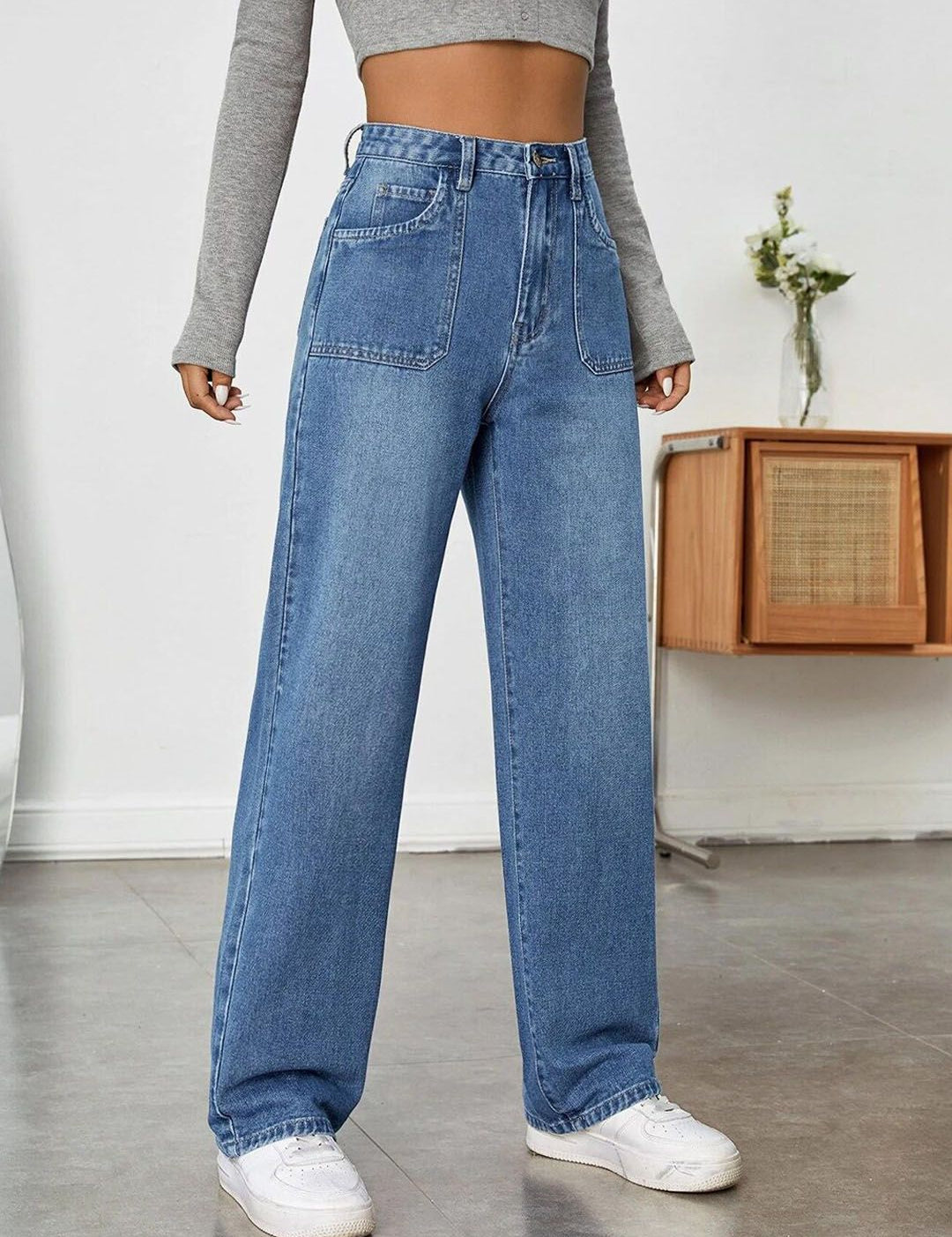 Kotty Women Jean Wide Leg Light Fade High-Rise Stretchable Jeans