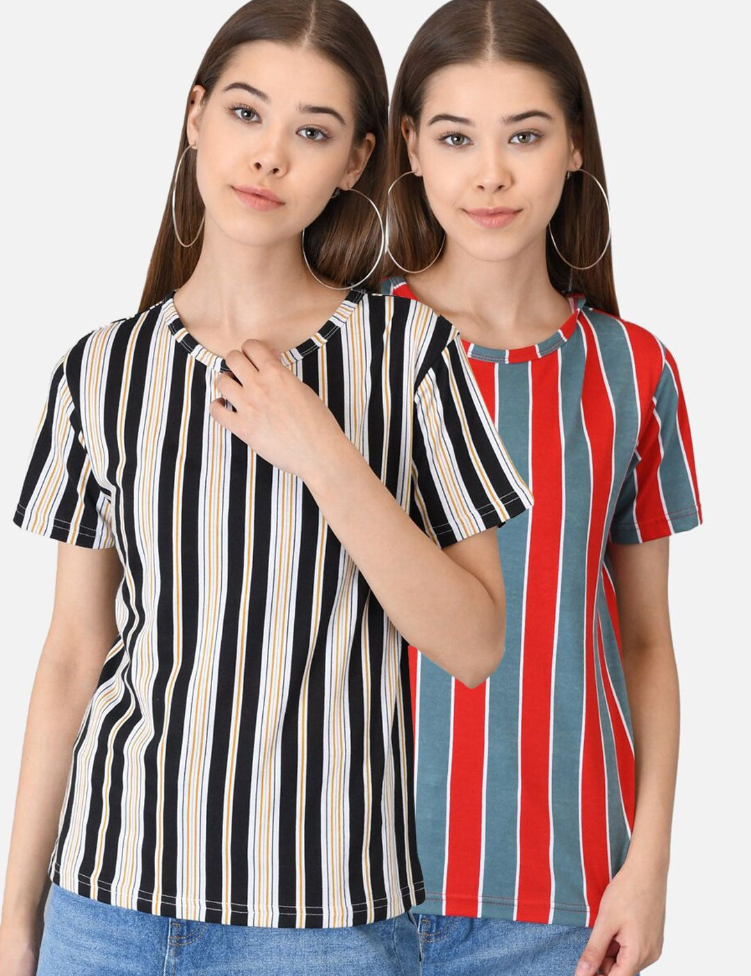 Kotty Women Pack of 2 Striped V-Neck T-shirts