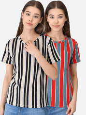 Kotty Women Pack of 2 Striped V-Neck T-shirts