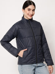 Kotty Women Navy Blue Solid Polyester Puffer Jacket