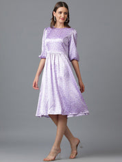 Kotty Lavender Floral Printed Satin Fit & Flare Mini Dress