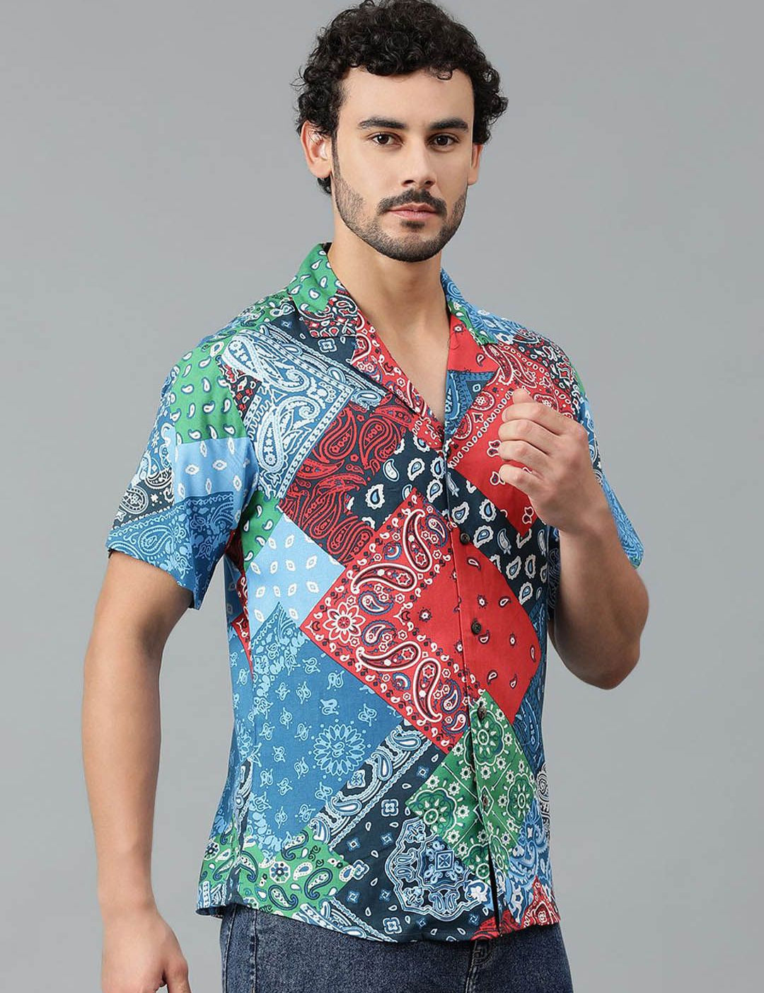 Kotty Men Cuban Collar Ethnic Motifs Printed Casual Shirt