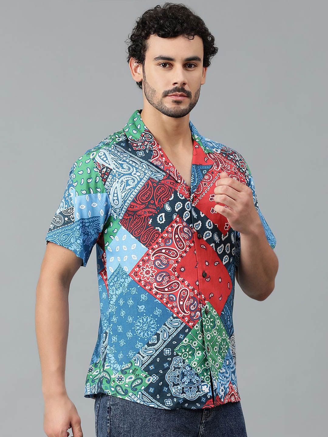 Kotty Men Cuban Collar Ethnic Motifs Printed Casual Shirt