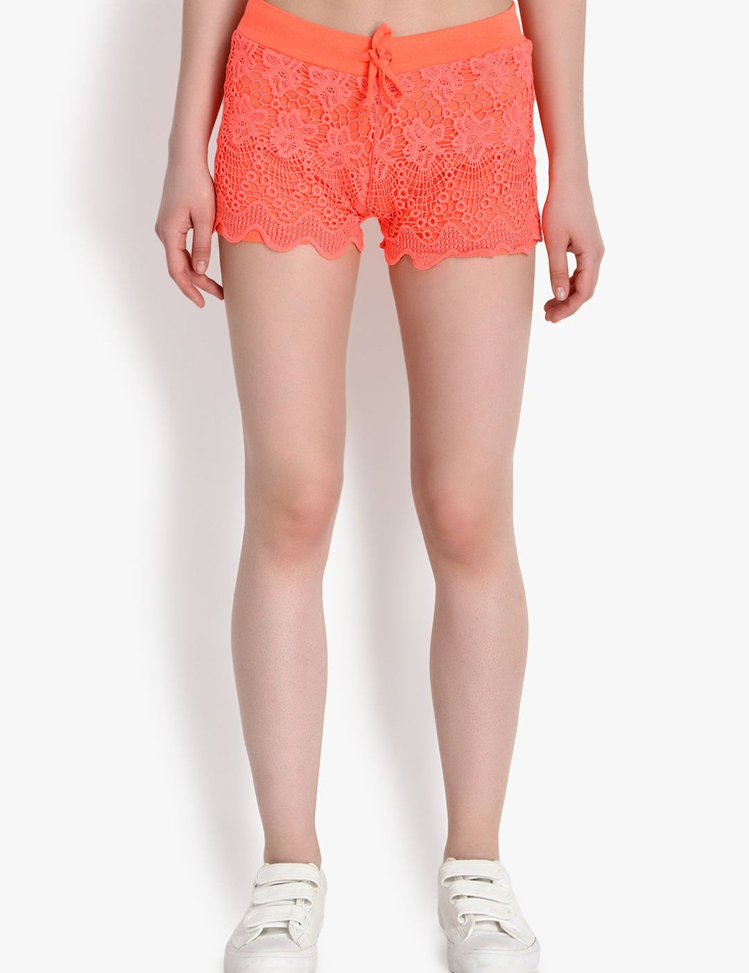 Kotty Women Orange Self Design Regular Fit Regular Shorts