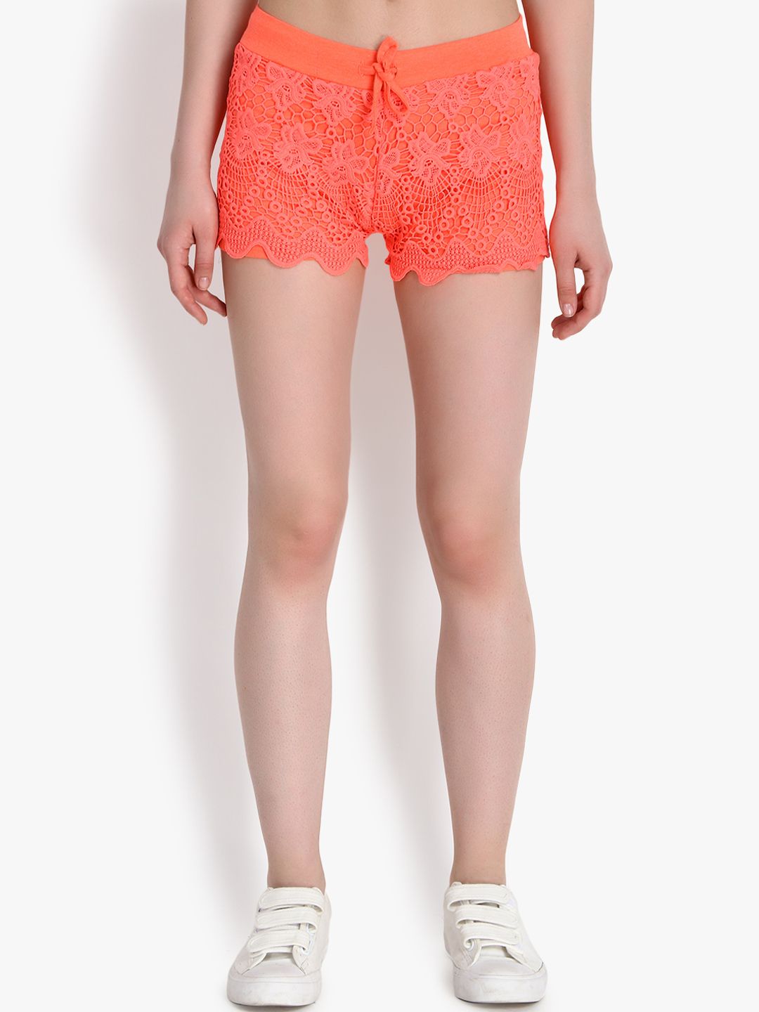 Kotty Women Orange Self Design Regular Fit Regular Shorts
