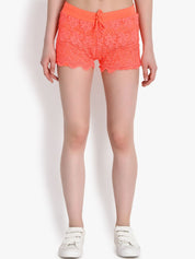Kotty Women Orange Self Design Regular Fit Regular Shorts