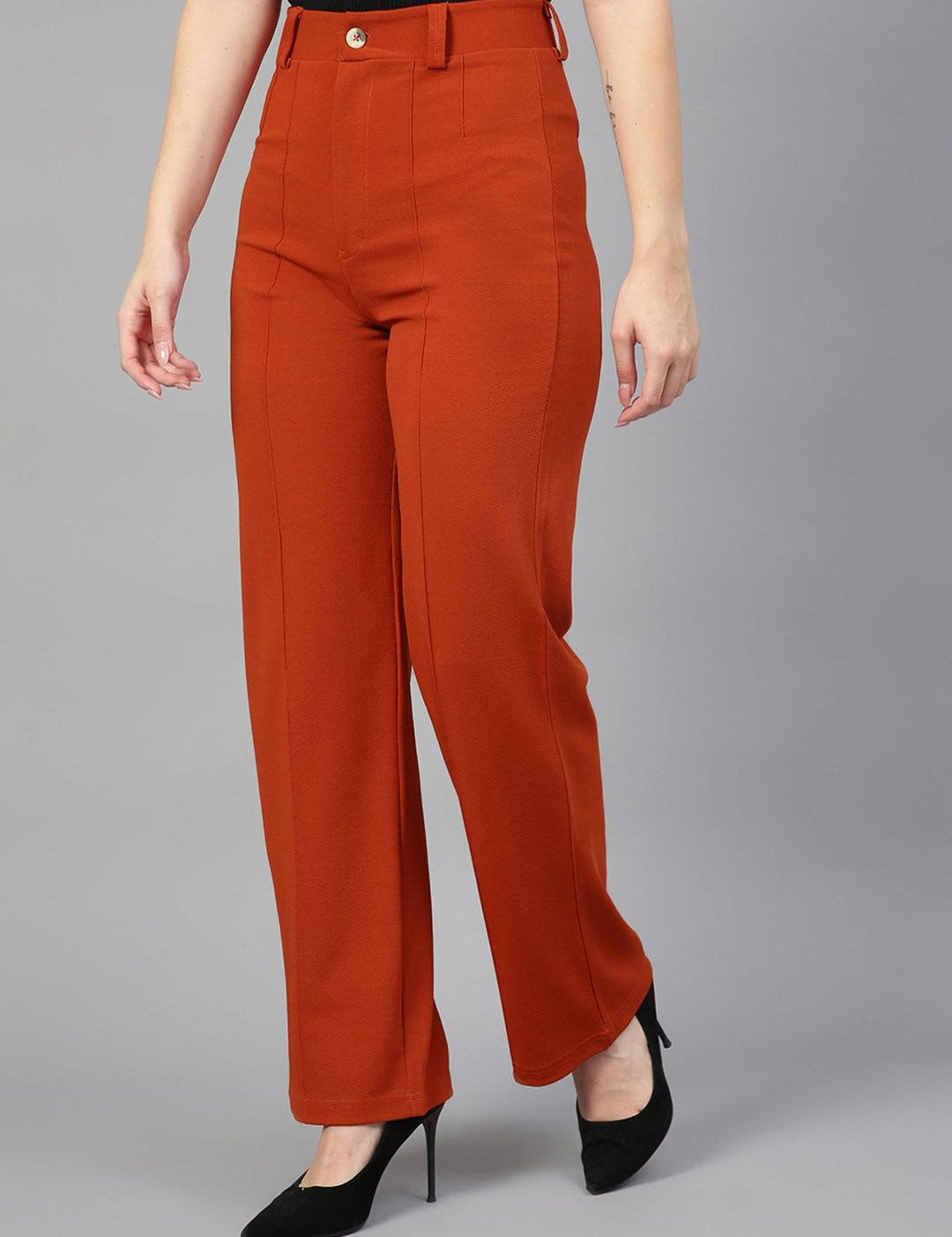 Kotty Women Pack Of 2 Relaxed Straight Leg Fit High-Rise Easy Wash Trousers