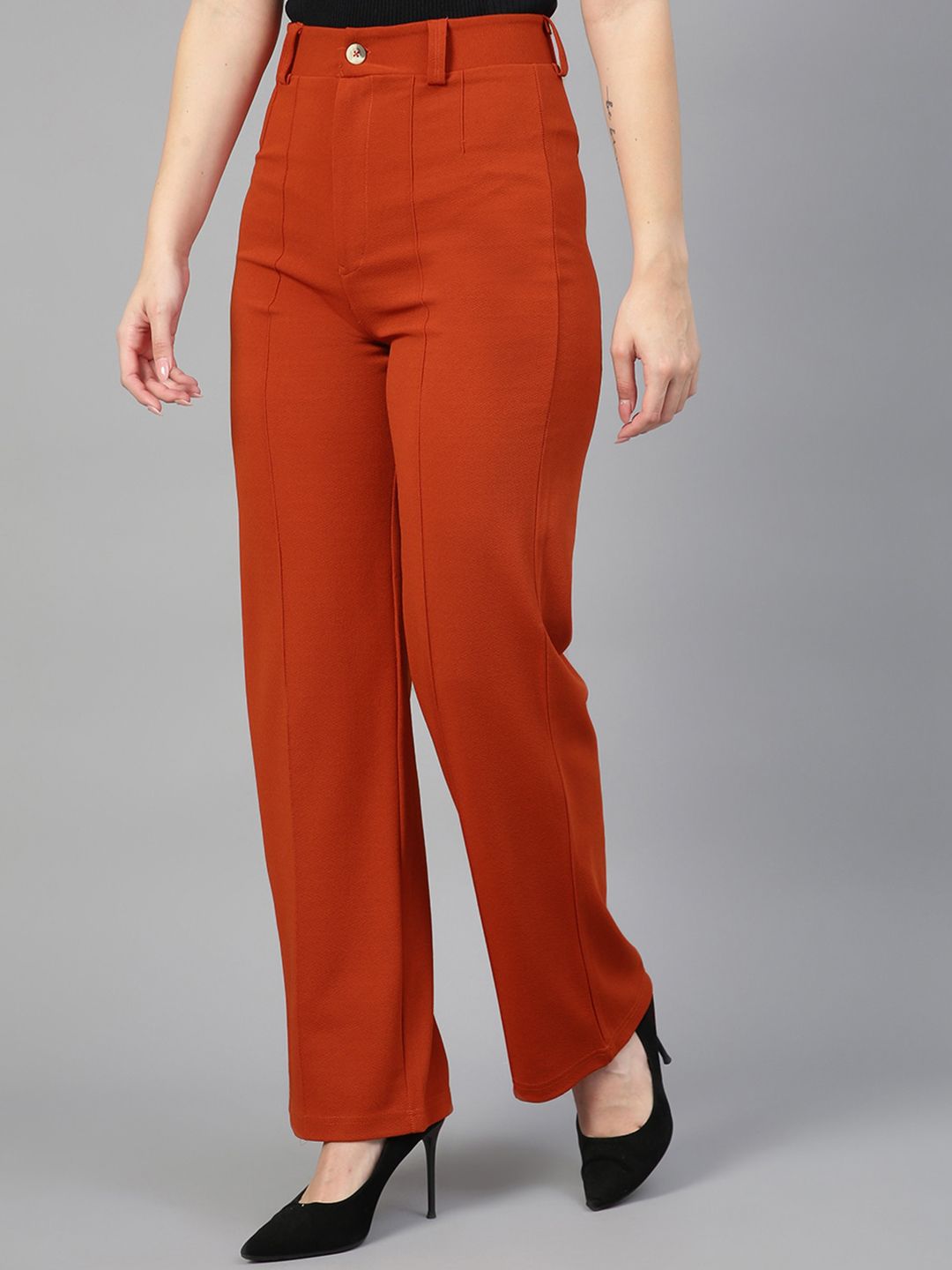 Kotty Women Pack Of 2 Relaxed Straight Leg Fit High-Rise Easy Wash Trousers