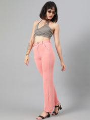 Kotty Women Pink Relaxed Straight Leg Fit High-Rise Easy Wash Parallel Trousers