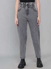 Kotty Women Charcoal Jean Boyfriend Fit High-Rise Heavy Fade Pure Cotton Jeans