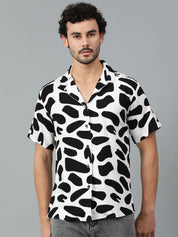 Kotty Men Cuban Collar Abstract Printed Casual Shirt