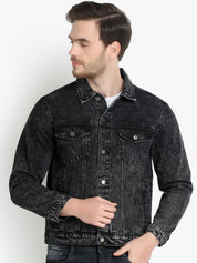 Kotty Men Black Solid Denim Jacket