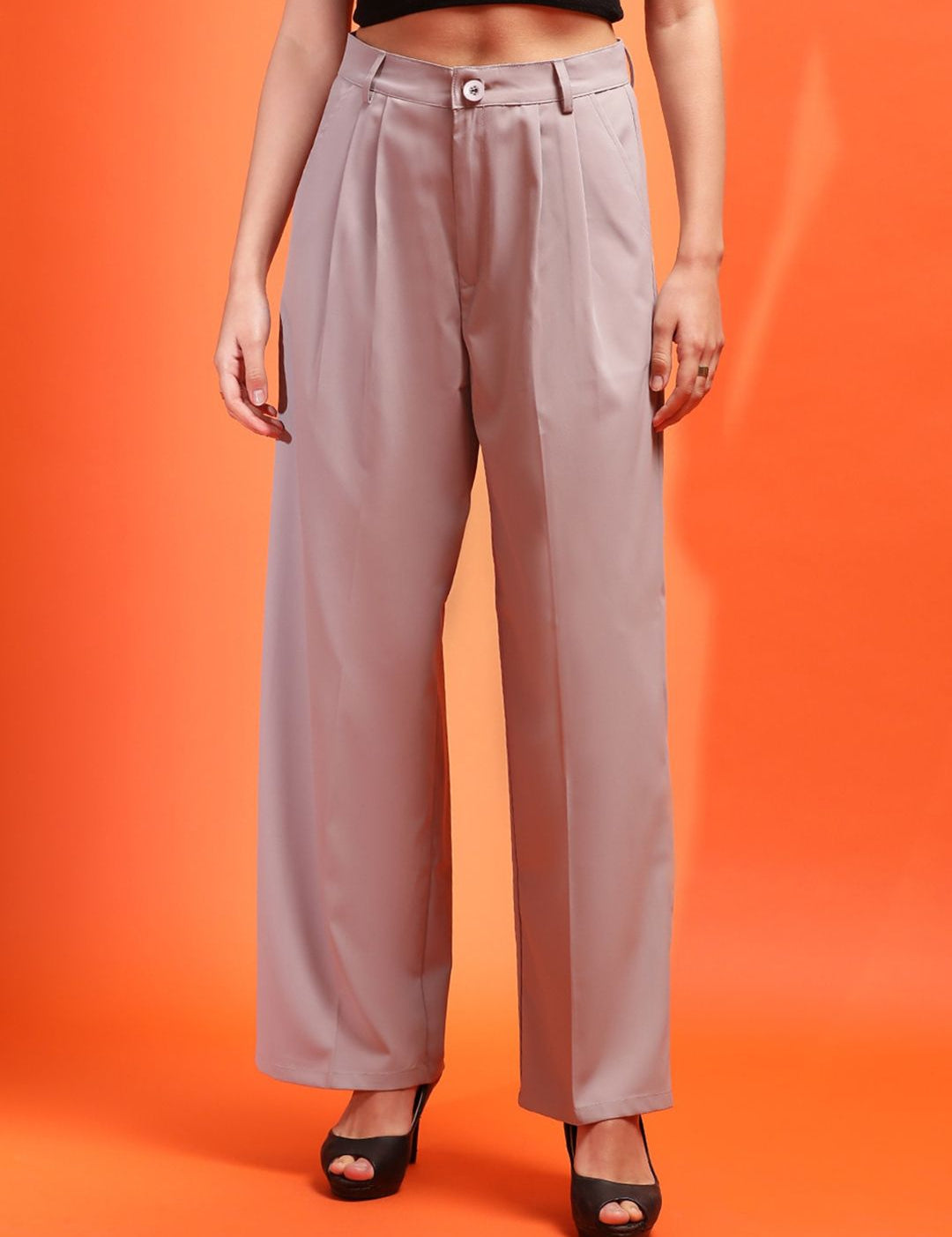 Stylecast X KOTTY Grey Relaxed Straight Leg High-Rise Trousers