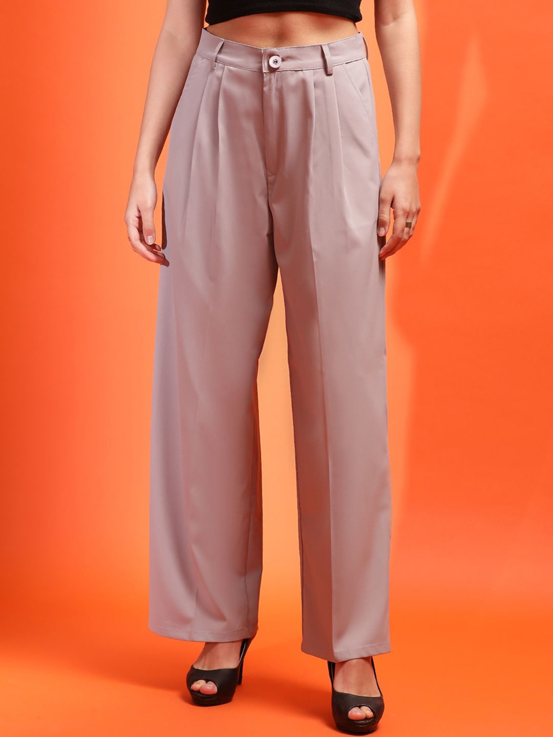 Stylecast X KOTTY Grey Relaxed Straight Leg High-Rise Trousers