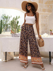 Kotty Women Multicoloured Ethnic Motifs Printed Flared High-Rise Trousers