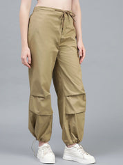Kotty Women Brown High-Rise Easy Wash Cotton Cargos Trousers