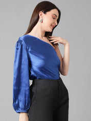 Kotty One Shoulder Puff Sleeve Satin Top