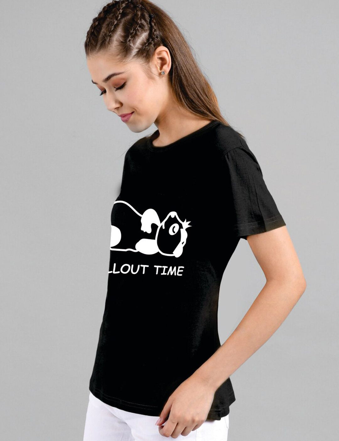 Kotty Women Black Printed Round Neck T-shirt