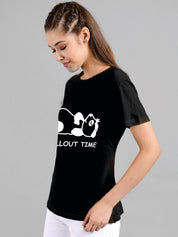 Kotty Women Black Printed Round Neck T-shirt
