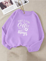 Kotty Typography Printed Round Neck Fleece Pullover Sweatshirt
