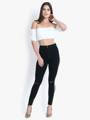 Kotty Women Black Skinny Fit High-Rise Slash Knee Jeans