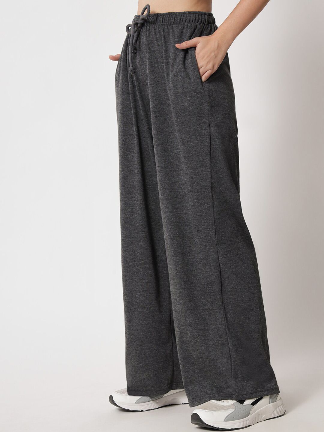 Kotty Women Grey Relaxed High-Rise Easy Wash Trousers